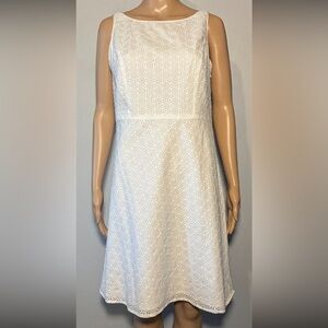 Lands' End Women's Dress Size 8P White A-Line Perforated Sleeveless Lined Cotton
